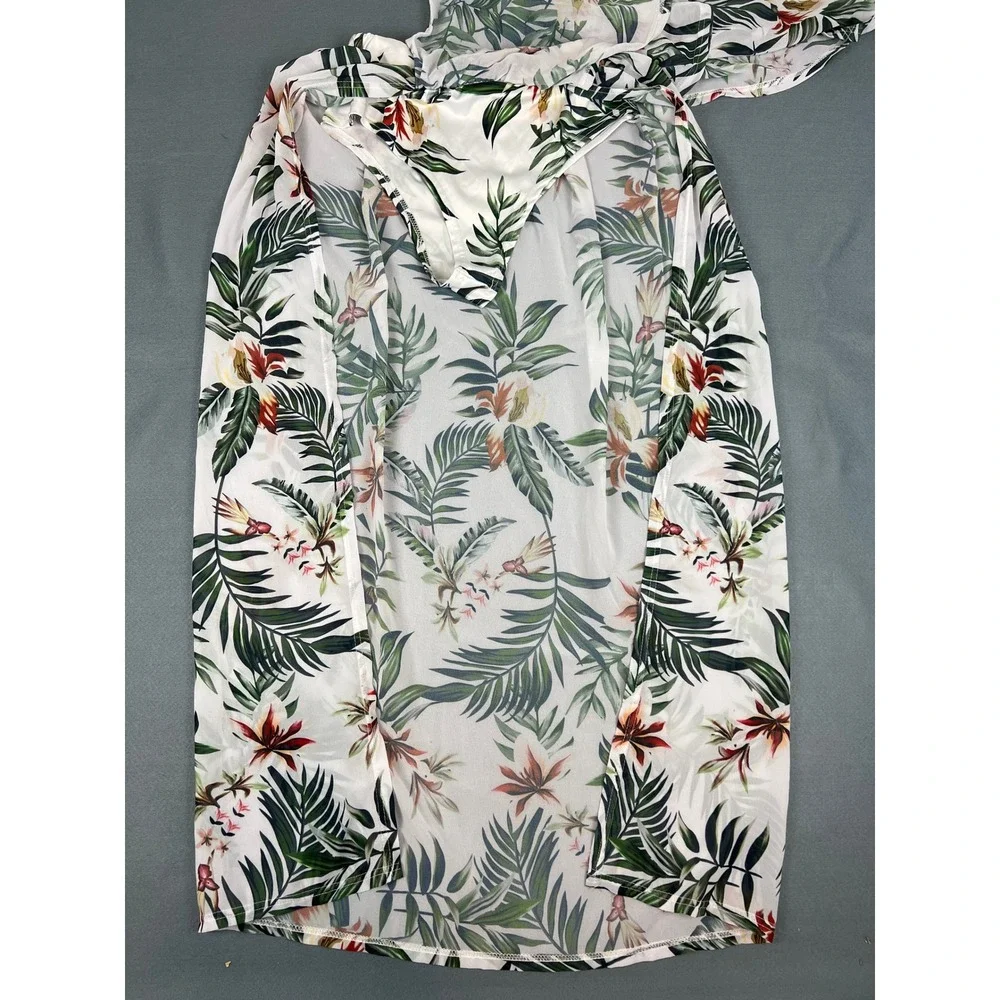 Tropical Floral Maxi Skirt Swim Bottom & Cover Up Boho‎ Beach Vacation White XS